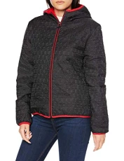 Women's Black Padded Desiguay Lightweight Jacket Textured with Red Trim L Women's Black Padded Desiguay Lightweight Jacket Textured with Red Trim L