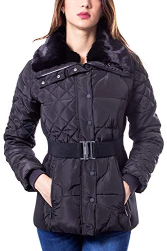 Women's Black Padded Milite Belted Puffa Coat 38