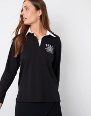 Women's Black Paris Embroidery Rugby Shirt