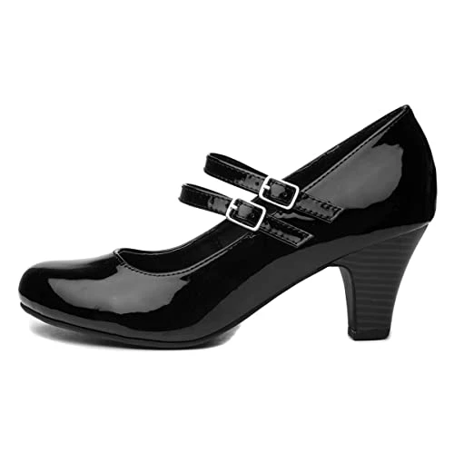 Womens Black Patent Strap Court Shoe - Size 6 UK - Black