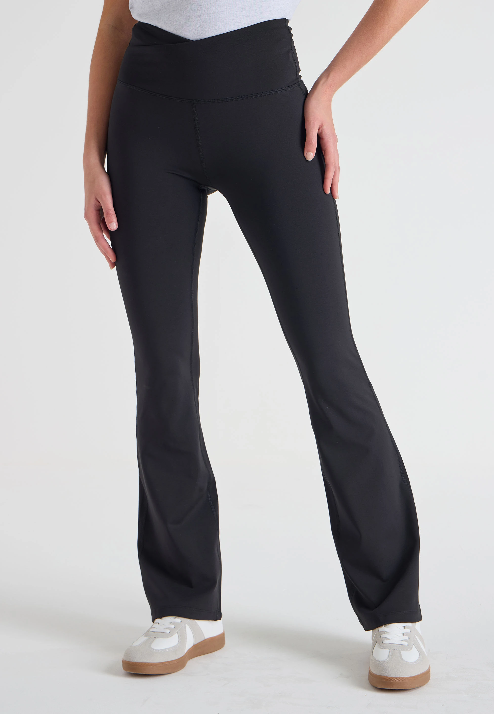 Womens Black Plain Active Flare Leggings