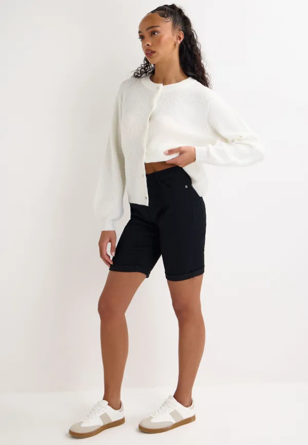 Womens Black Plain Denim Cycle Shorts