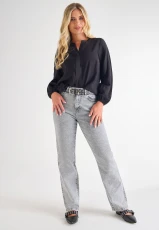 Womens Black Plain Overhead Blouse