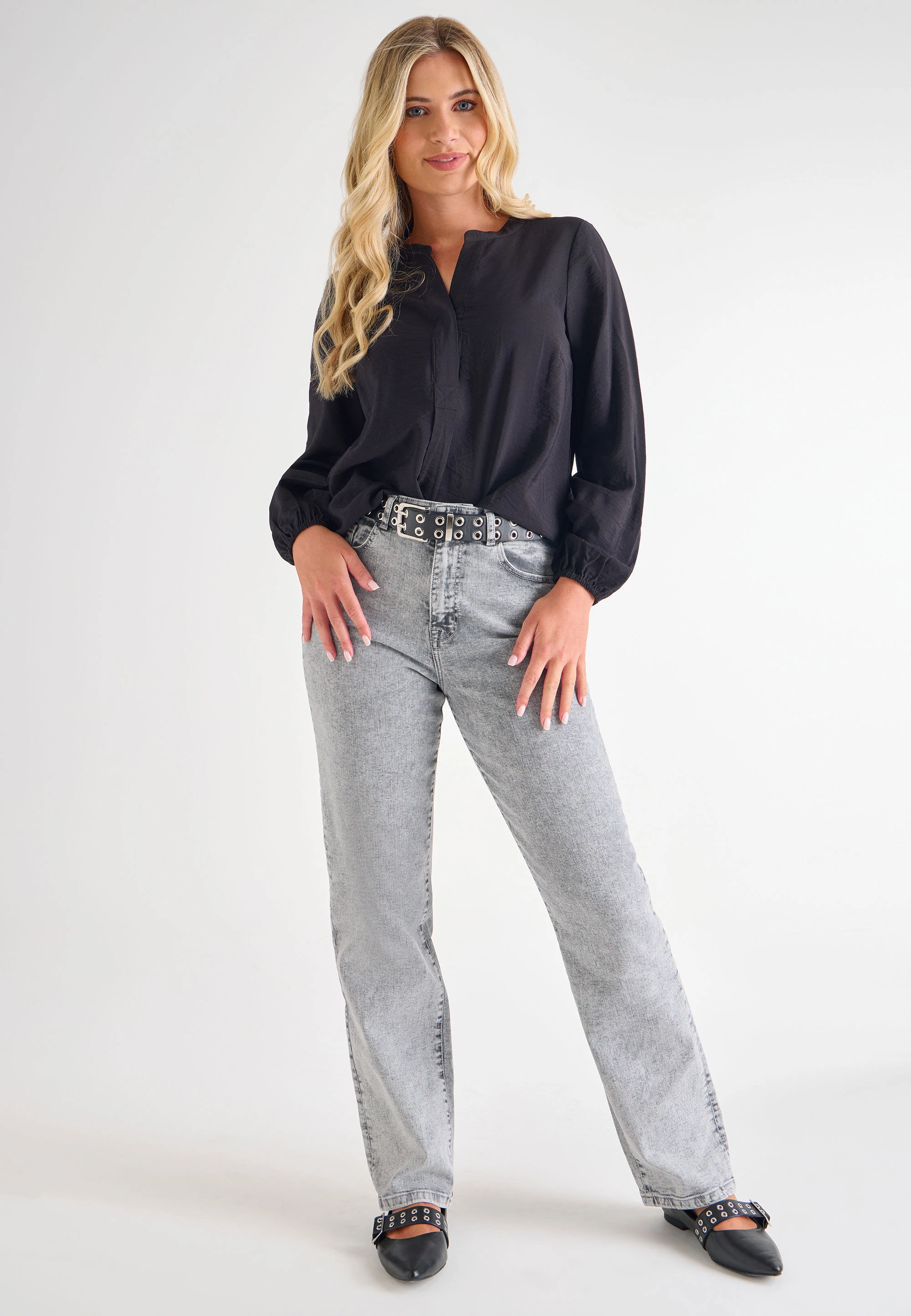 Womens Black Plain Overhead Blouse