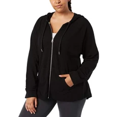 Womens Black Ruched Sleeve Zip Hoodie Sweater Plus Size: 1X Womens Black Ruched Sleeve Zip Hoodie Sweater Plus Size: 1X