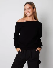 Women's Black Soft Slash Neck Jumper