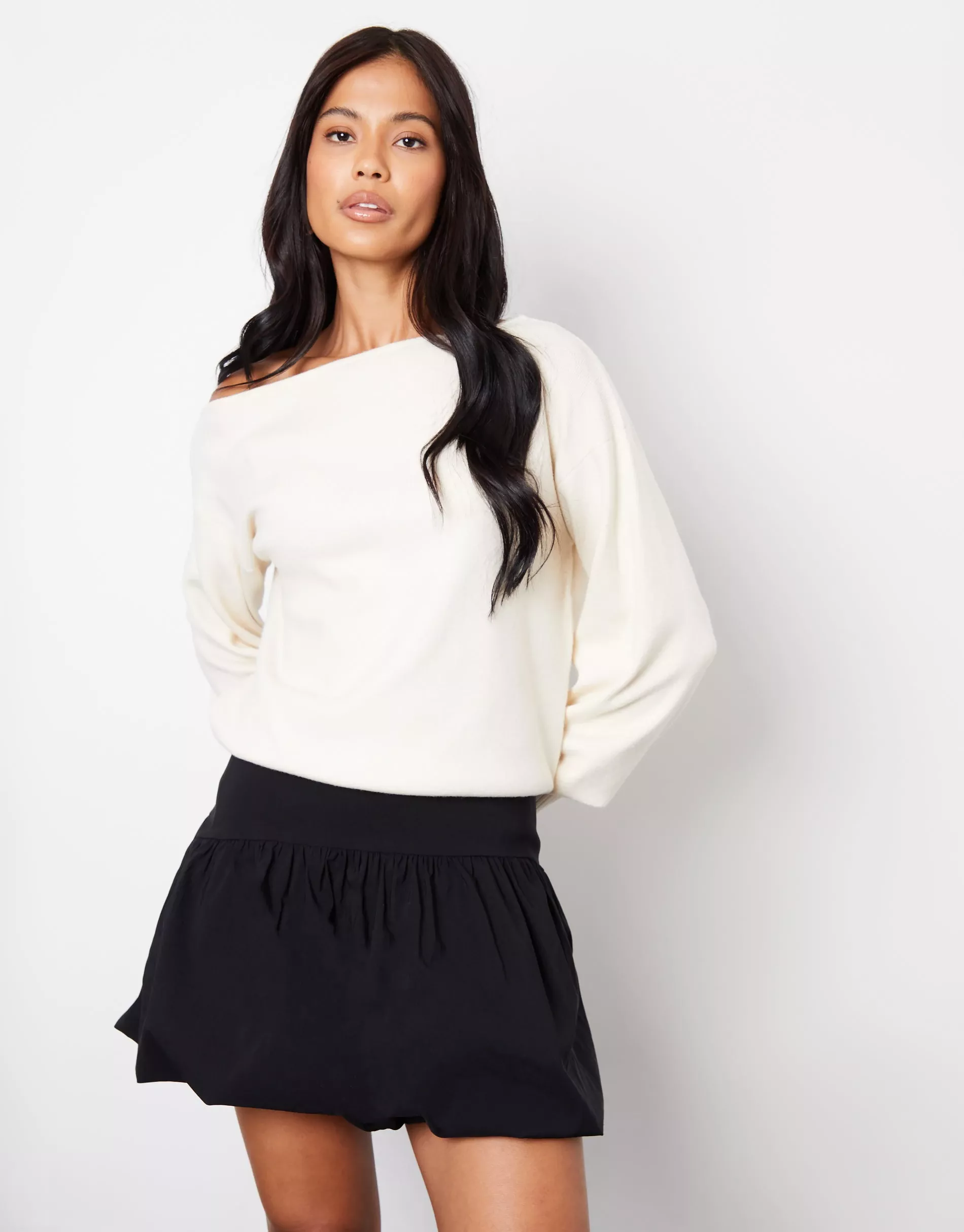 Women's Black Stretch Mini Bubble Skirt