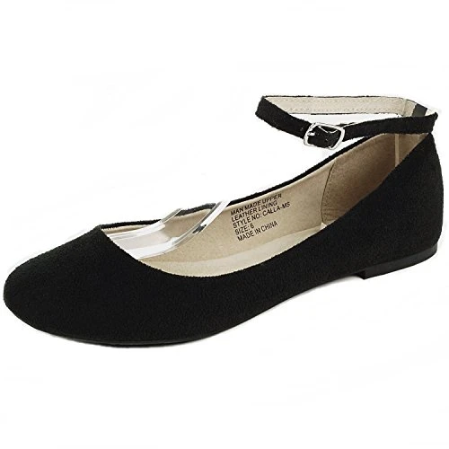 Womens Black Suede Lined Calla Ankle Strap Ballet Flats 5 M US