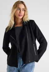 Womens Black Suedette Biker Jacket Womens Black Suedette Biker Jacket