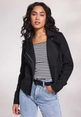 Womens Black Suedette Biker Jacket Womens Black Suedette Biker Jacket