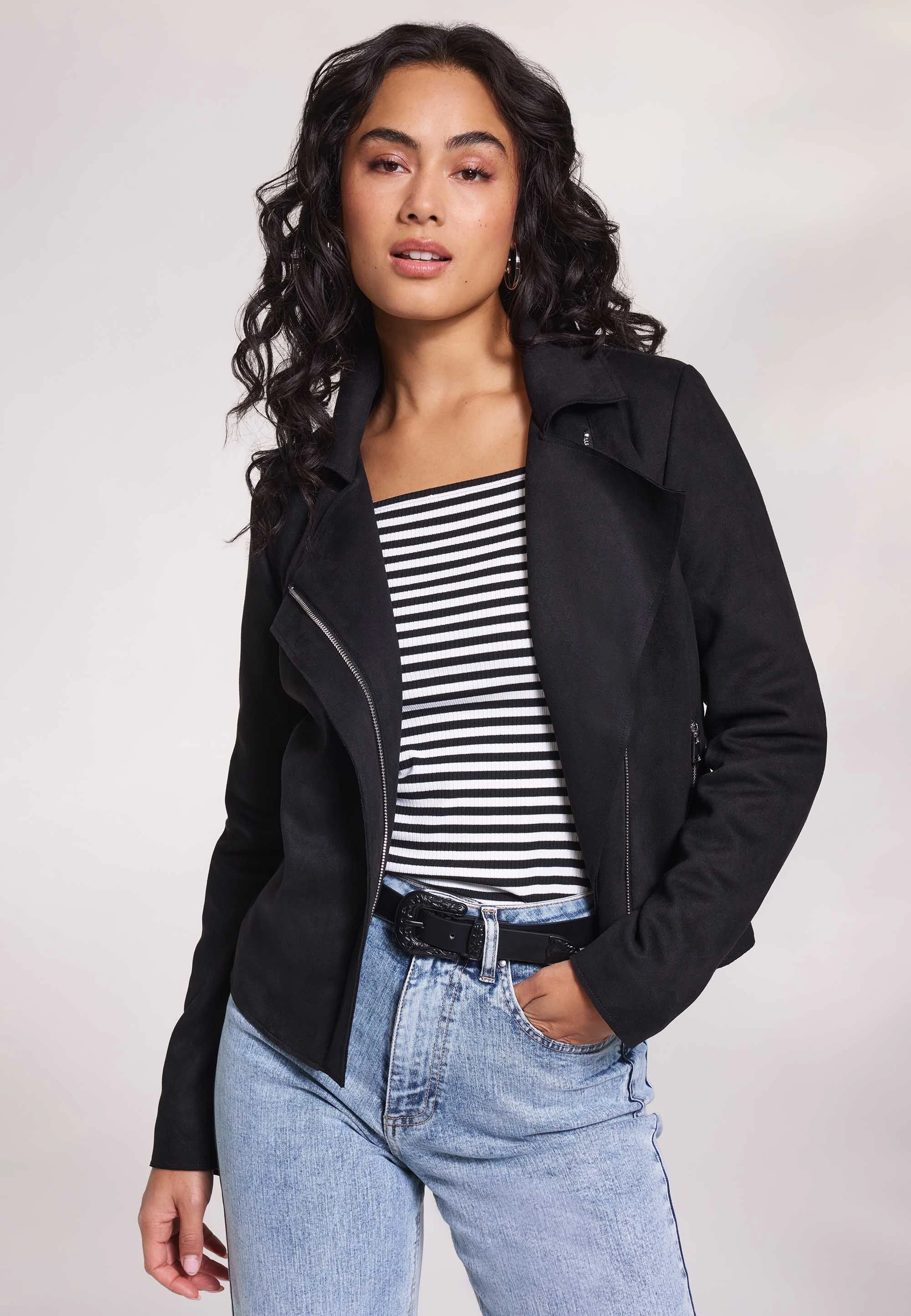 Womens Black Suedette Biker Jacket