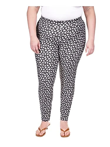 Womens Black Textured Floral High Waist Leggings Plus 2X, Black, 2X