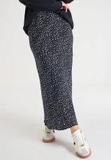 Womens Black & White Ditsy Printed Midi Skirt