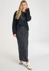 Womens Black & White Floral Printed Midi Skirt Womens Black & White Floral Printed Midi Skirt