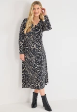 Womens Black & White Zebra Print Midi Dress