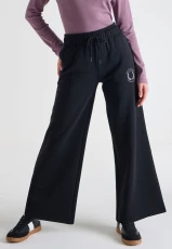 Womens Black Wide Leg Graphic Joggers