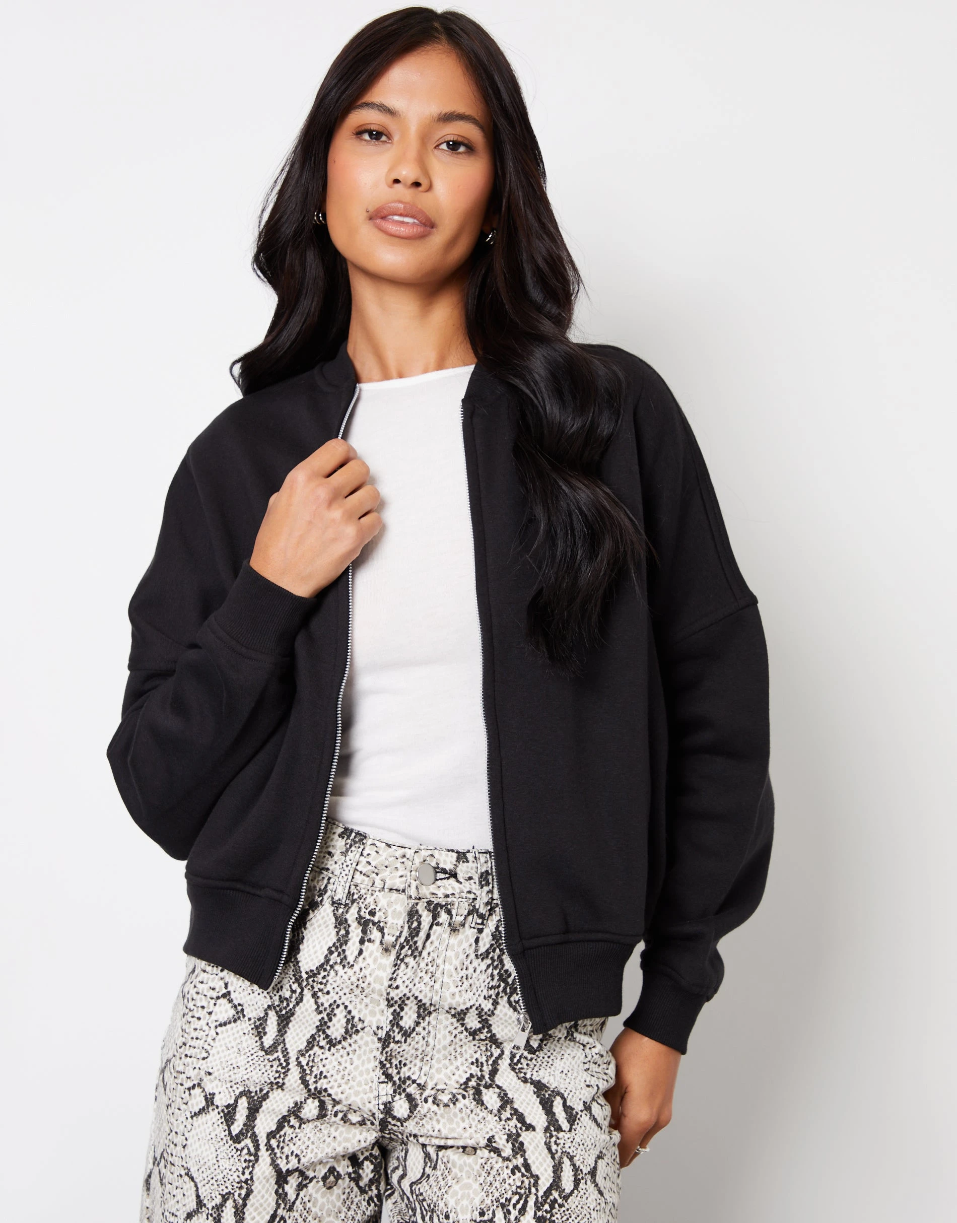 Women's Black Zip-Up Bomber Sweat