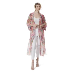 Womens Blakely 3/4 Sleeve Open Front Wispy Kimono with Side Slits Standard, Floral Canopy - Pink, XL Womens Blakely 3/4 Sleeve Open Front Wispy Kimono with Side Slits Standard, Floral Canopy - Pink, XL