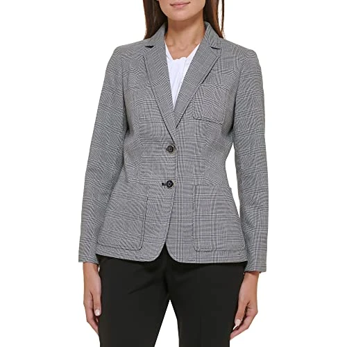 Women's Blazer – Business Jacket with Flattering Fit and Single-Button Closure, Black/Ivory, 14