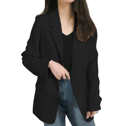 Women's Blazer Curvy Oversized Slim Fit Jacket for Women Casual Plus Size Jacket Classic Blazer Black Women Oversized Lapel Lightweight Coat, Black, XL
