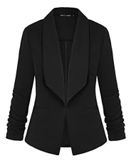 Womens Blazer Work Jacket Long Ruched Sleeve Open Front Casual Office Blazers(Black M)