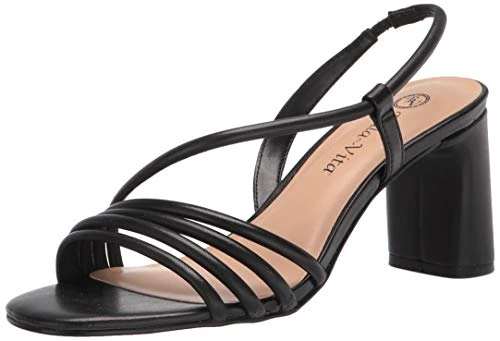 Women's Block Heel Sandal Heeled, Black Leather, 10 UK