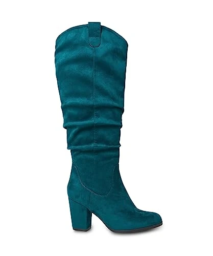 Women's Block Heel Slouchy Knee High Boots Fashion, Teal, 5 UK