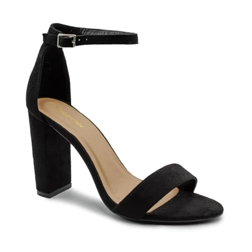 Womens Block High Heels Ankle Strap Sexy Open Toe Shoes Ladies Comfort Heeled Party Occasion Strappy