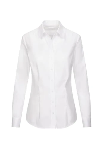 Women's Blouse - City Blouse - Easy to Iron - Shirt Collar - Slim fit - Long Sleeve - 100% Cotton Wh