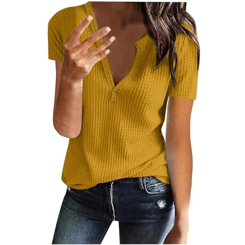 Women's Blouse Elegant Tunic Tops Blouses Tops Short Sleeve Shirt V-Neck Shirt Blouse Plain Casual S