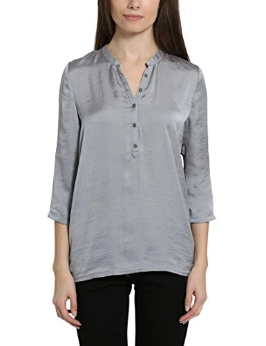 Women's Blouse With V-Neck and Button Placket, Grey, XL