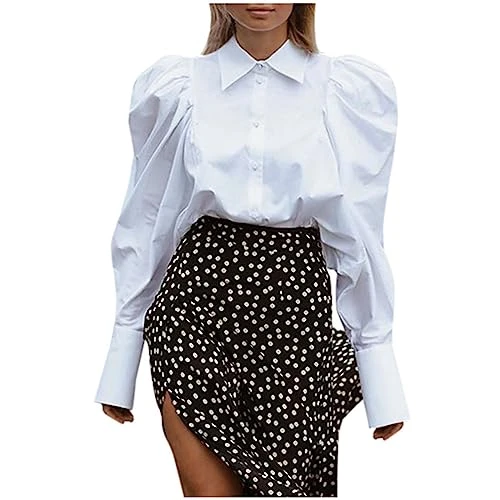 Women's Blouses & Shirts, Tops for Women UK Plus Size Black Shirt Women's Summer Cotton Shirts Elega