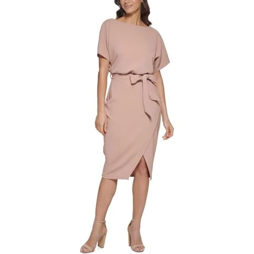 Women's Blouson Wrap Dress (Tan, 2)