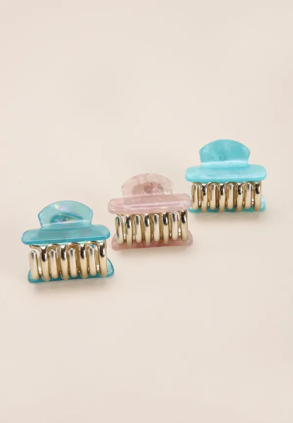 Womens Blue 3pk Mini Bulldog Clips