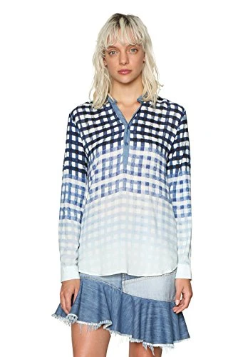 Women's Blue Baby Baby Baby Checked Denim Blouse XS/UK 8