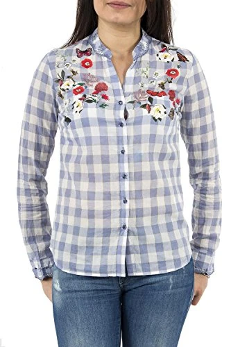 Women's Blue Cabaceira Checked Flowers & Butterflies Shirt S UK 10