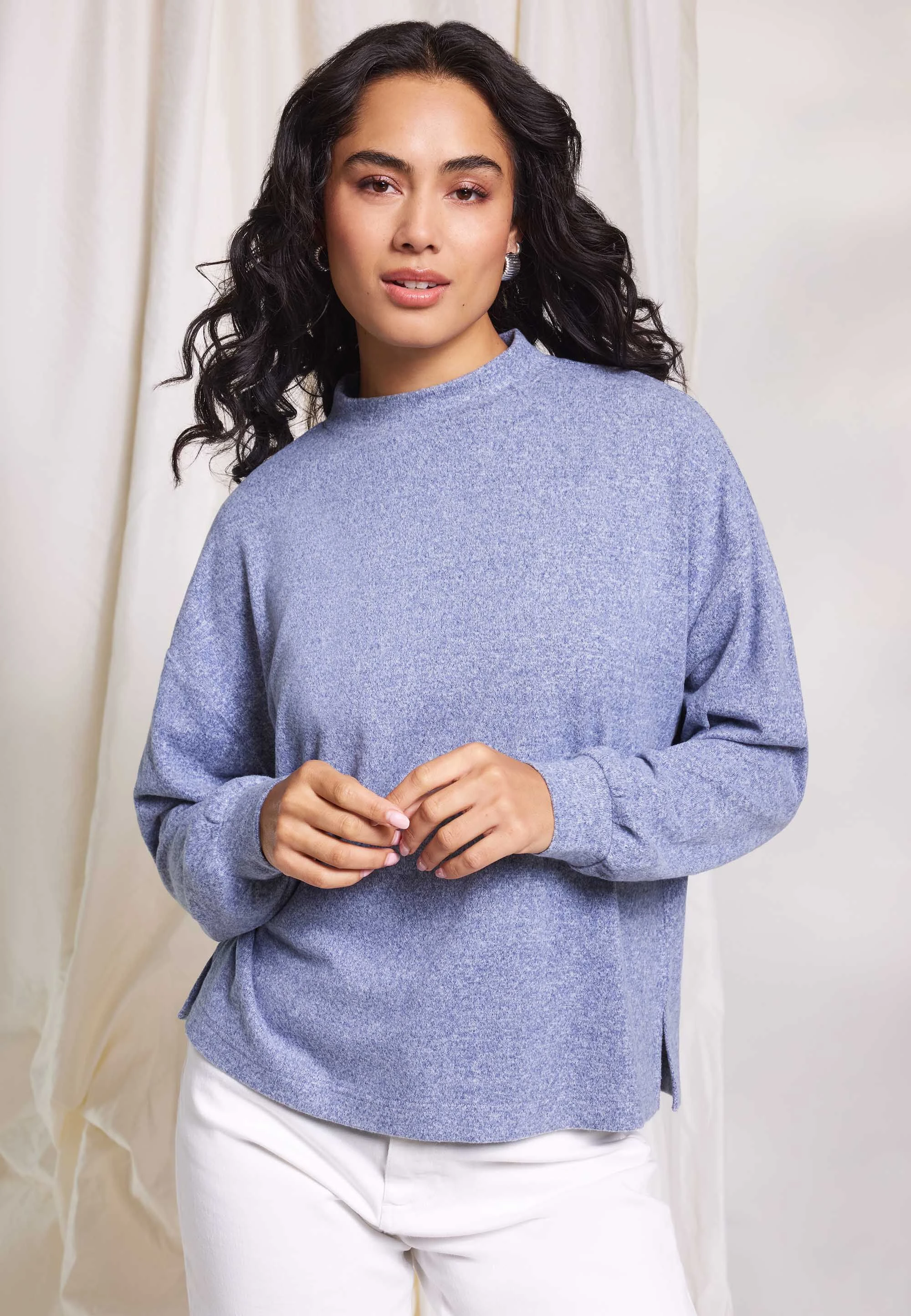 Womens Blue Cosy Relaxed Plain Top