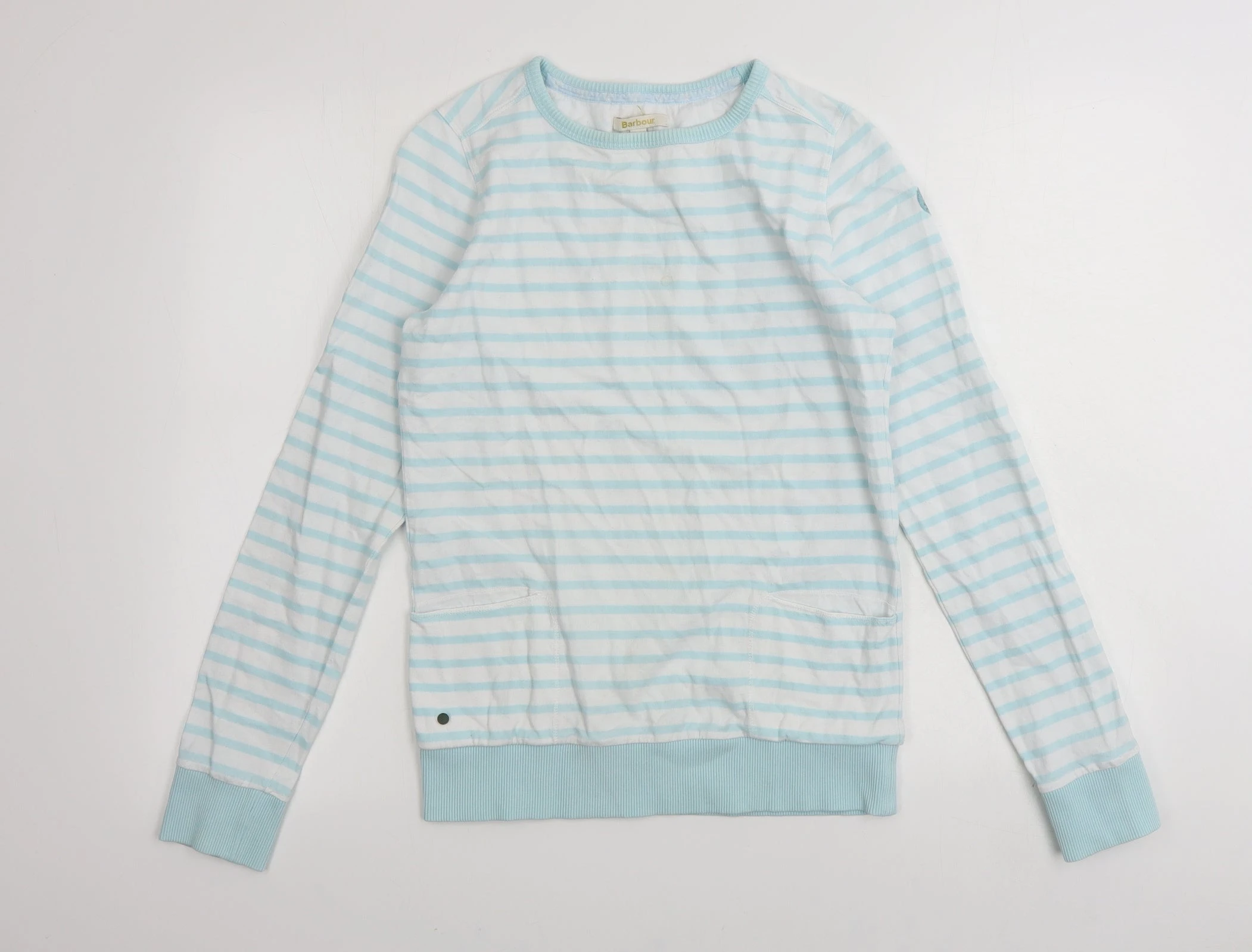 Womens Blue Crew Neck Striped Cotton Pullover Jumper Size 8