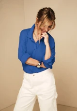 Womens Blue Crinkle Long Sleeve Shirt