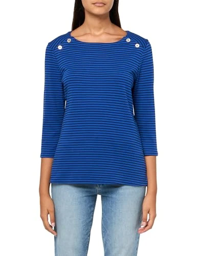 Womens Blue Striped 3/4 Sleeve Jewel Neck Top Size: M