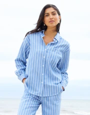 Women's Blue Striped Long Sleeve Shirt