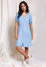 Womens Blue Tencel Tea Dress Womens Blue Tencel Tea Dress