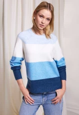 Womens Blue & White Colourblock Stripe Jumper Womens Blue & White Colourblock Stripe Jumper