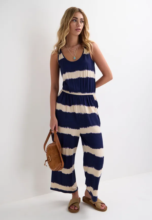 Womens Blue & White Stripe Jumpsuit