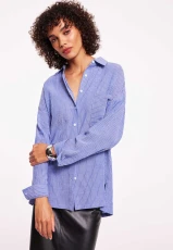 Womens Blue & White Stripe Long Sleeve Shirt