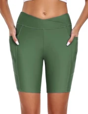 Women's Board Shorts High Waisted Swimsuit Bottoms Cross Waist Beach Surf Swimwear with Pocket Army Green Women's Board Shorts High Waisted Swimsuit Bottoms Cross Waist Beach Surf Swimwear with Pocket Army Green
