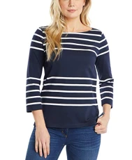 Women's Boatneck 3/4 Sleeve 100% Cotton Shirt, Navy Blue, Small Women's Boatneck 3/4 Sleeve 100% Cotton Shirt, Navy Blue, Small