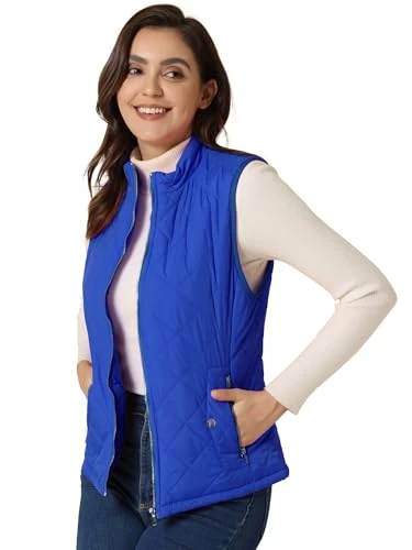 Women's Body Warmer Stand Collar Lightweight Quilted Zip Jacket Gilet Bright Blue L