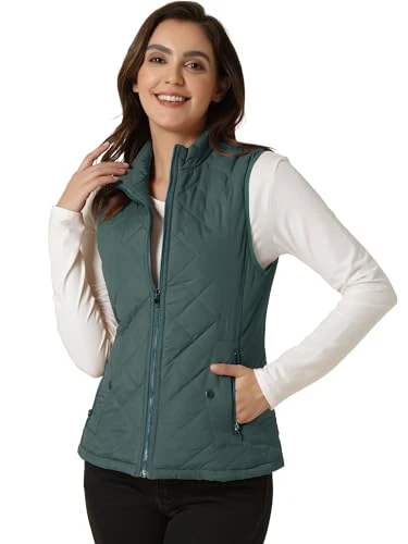 Women's Body Warmer Stand Collar Lightweight Quilted Zip Jacket Gilet Forest Green M