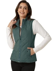 Women's Body Warmer Stand Collar Lightweight Quilted Zip Jacket Gilet Forest Green M